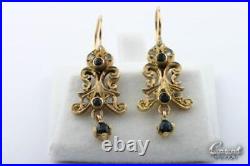 Collier Earrings Set Antique Art Nouveau Style 585 Yellow Gold Diamond Sapphire