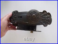 Complete Antique Set Art Nouveau Solid Brass Backplates with Door Knobs & Lock