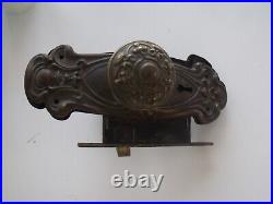 Complete Antique Set Art Nouveau Solid Brass Backplates with Door Knobs & Lock