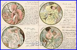 Complete Set Of 12 Mucha Postcards, Months Of The Year, Written In French 1901