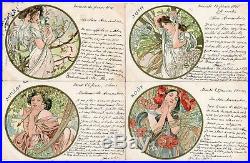 Complete Set Of 12 Mucha Postcards, Months Of The Year, Written In French 1901