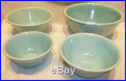 Complete Set Of 4 Homer Laughlin Art Nouveau Apple Tree Aqua Nesting Bowls Exlnt