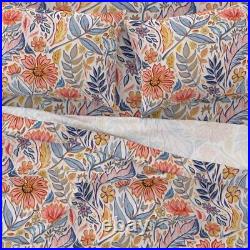 Coral Pink Blue Art Nouveau Floral 100% Cotton Sateen Sheet Set by Spoonflower