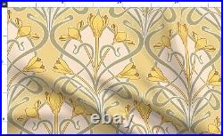 Cream Yellow Flowers Art Nouveau 100% Cotton Sateen Sheet Set by Spoonflower
