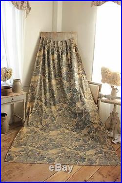Curtain Vintage Toile de Jouy French 1950's blue fabric material (ONE OF SET)