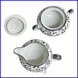 Czech Bohemia Art Nouveau Sterling Silver Overlay 23 Pcs Complete Tea Set for 6