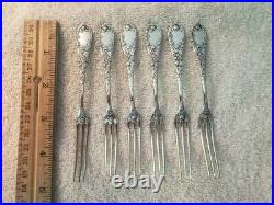 DURGIN Strawberry Pattern Sterling Silver Set 6 STRAWBERRY FORKS 3 tines no mono