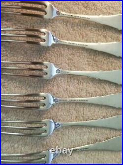 DURGIN Strawberry Pattern Sterling Silver Set 6 STRAWBERRY FORKS 3 tines no mono
