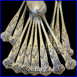 Debain French Sterling Silver 18k Gold Tea Moka Set, Tea spoons, Sugar Tong