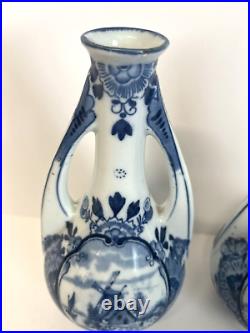 Delft Set of Dutch art nouveau Royal Blue style vases Mid Century 8