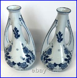 Delft Set of Dutch art nouveau Royal Blue style vases Mid Century 8 2 Piece Set