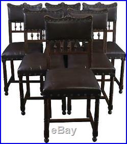 Dining Chairs Art Nouveau Set 6 Antique French 1900 Walnut Vinyl Up