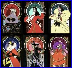 Disney Shopping Le 100 Villain Maleficent Queen Cruella Hook Portrait 6 Pin Set