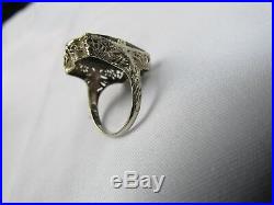 Dragonfly PSCO 14K White Gold Diamond set in Carved Onyz Art Nouveau Ring 5.75