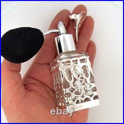 Dressing Table Perfume Atomizer and Funnel Set Art Nouveau Style 925 Sterling