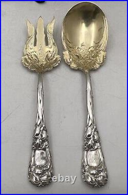 Durgin Gilt Sterling Silver Salad Serving Set in New Art Pattern Art Nouveau