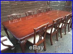 EXQUISITE 10ft CHIPPENDALE STYLE BRAZILIAN MAHOGANY DINING SET FRENCH POLISHED
