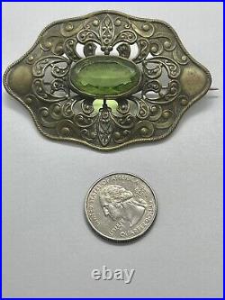 Edwardian Art Nouveau Faceted Peridot Green Art Glass Bezel Set Sash Belt Brooch