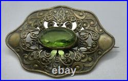 Edwardian Art Nouveau Faceted Peridot Green Art Glass Bezel Set Sash Belt Brooch