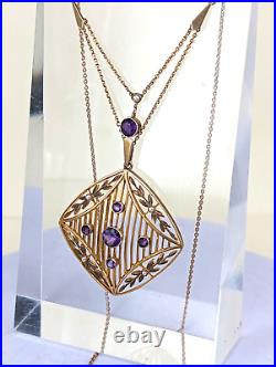 Edwardian Art nouveau pendant gorgeous stylish set with amethysts & pearls