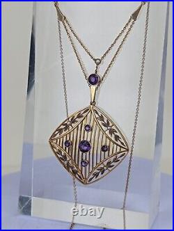 Edwardian Art nouveau pendant gorgeous stylish set with amethysts & pearls