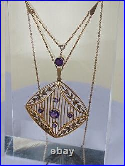 Edwardian Art nouveau pendant gorgeous stylish set with amethysts & pearls