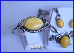 Egg Yolk Amber Set of Ring Bracelet Earrings and Collier Silver 925 Art Nouveau