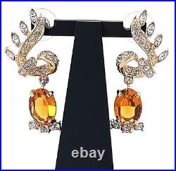 Elegant Drop Earrings Art Nouveau Style Gold Plated Metal Alloy Set With Enamel