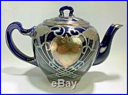 Elegant Lenox Antique Art Nouveau Cobalt Blue Sterling Silver Overlay Tea Set
