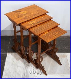 Emile Galle 4 FT Set Side Tables France Art Nouveau Nesting Tables Um 1905