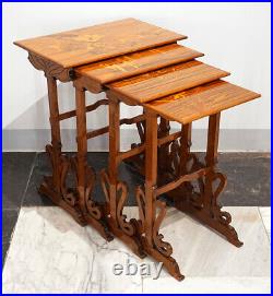 Emile Galle 4 FT Set Side Tables France Art Nouveau Nesting Tables Um 1905