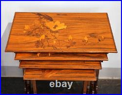 Emile Galle 4 FT Set Side Tables France Art Nouveau Nesting Tables Um 1905