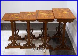 Emile Galle 4 FT Set Side Tables France Art Nouveau Nesting Tables Um 1905