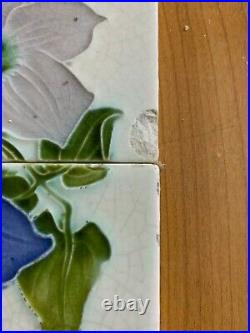 England vintage rare floral set antique art nouveau majolica tile 5pcs 6x6 Inch