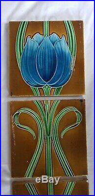 English Period Art Nouveau Triptych Floral Set Of 3 X 6 Inch Tiles