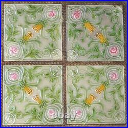European Antique Art Nouveau Majolica 4-set Tile C1900