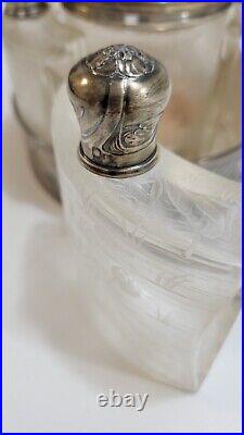 European Solid Silver And Crystal Art Nouveau Perfume Set / Vanity Set