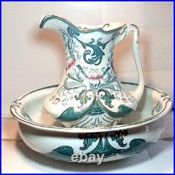 Exceptional Art Nouveau Era Wash bowl & Pitcher set St Regis Wood & Sons England