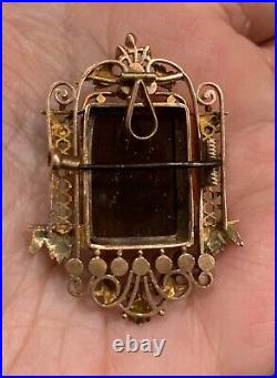 Exquisite Antique Art Nouveau 15k Carved Agate Cameo Pin/pendant Earrings Set