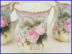 Exquisite Antique RS Prussia Chocolate Pot 8 pc Set Hand Painted Pink Roses