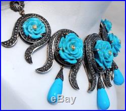Extravagant 14kt Antique Turquoise Diamond Victorian Necklace Earrings Set