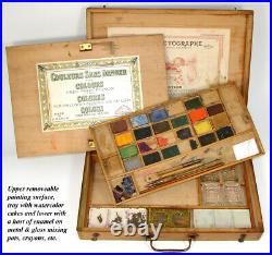 Fab Antique French Bourgeois Aine Painter's Box, Watercolor Set, Art Nouveau