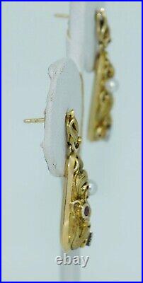 Fabulous Art Nouveau 14K Pearl Diamond Ruby Earrings