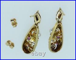 Fabulous Art Nouveau 14K Pearl Diamond Ruby Earrings