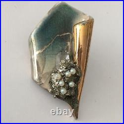 Fairy Angel Brooch Earrings Set Art Nouveau Pyrite Pearls Crystal Vintage