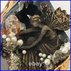 Fairy Angel Brooch Earrings Set Art Nouveau Pyrite Pearls Crystal Vintage