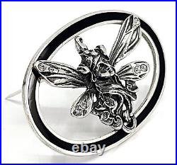 Fairy Pin Brooch Art Nouveau Style 925 Sterling Silver Set With Enamel & Crystal