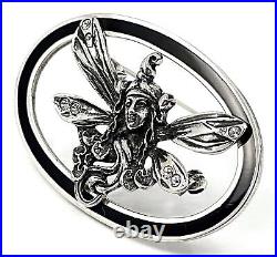 Fairy Pin Brooch Art Nouveau Style 925 Sterling Silver Set With Enamel & Crystal