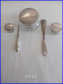 Fantastic Art Nouveau 5 piece mongramed STERLING SILVER Dresser Set