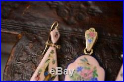 Fine Antique French Art Nouveau 18 Carat Gold Pink Enamel Locket And Earring Set